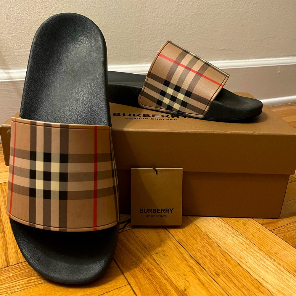BURBERRY | FURLEY CHECK SLIDE SANDAL 12US/45E